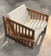 PRAKTURA-ROMA BERJER Ahşap Koltuk, Keten, Teddy, Koltuk, Kontrplak Salon, Oturma Odası, Bahçe Koltuğu