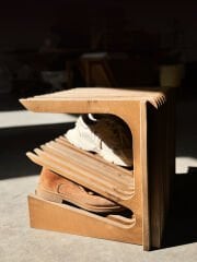 PRAKTURA SHORA AYAKKABILIK Doğal Ahşap Ayakkabılık Tabure Vestiyer İçin 4-6 Çift Ayakkabı 18 Mm Plywood Premium Dizayn