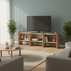 PRAKTURA-LUCIS Tv Ünitesi Salon, Oturma Odası, Modüler, Doğal Ahşap, Kontrplak, Beyaz Tv Ünitesi