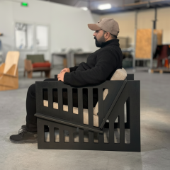 PRAKTURA-ROMA AHŞAP SİYAH BERJER Siyah Kontrplak Geçme Sistem Modern Koltuk – Vizon Keten Minderli Dış Mekân Dayanıklı