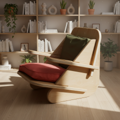 PRAKTURAA-STYLISH Doğal Ceviz Ahşap Kontrplak Berjer-Tekli Koltuk