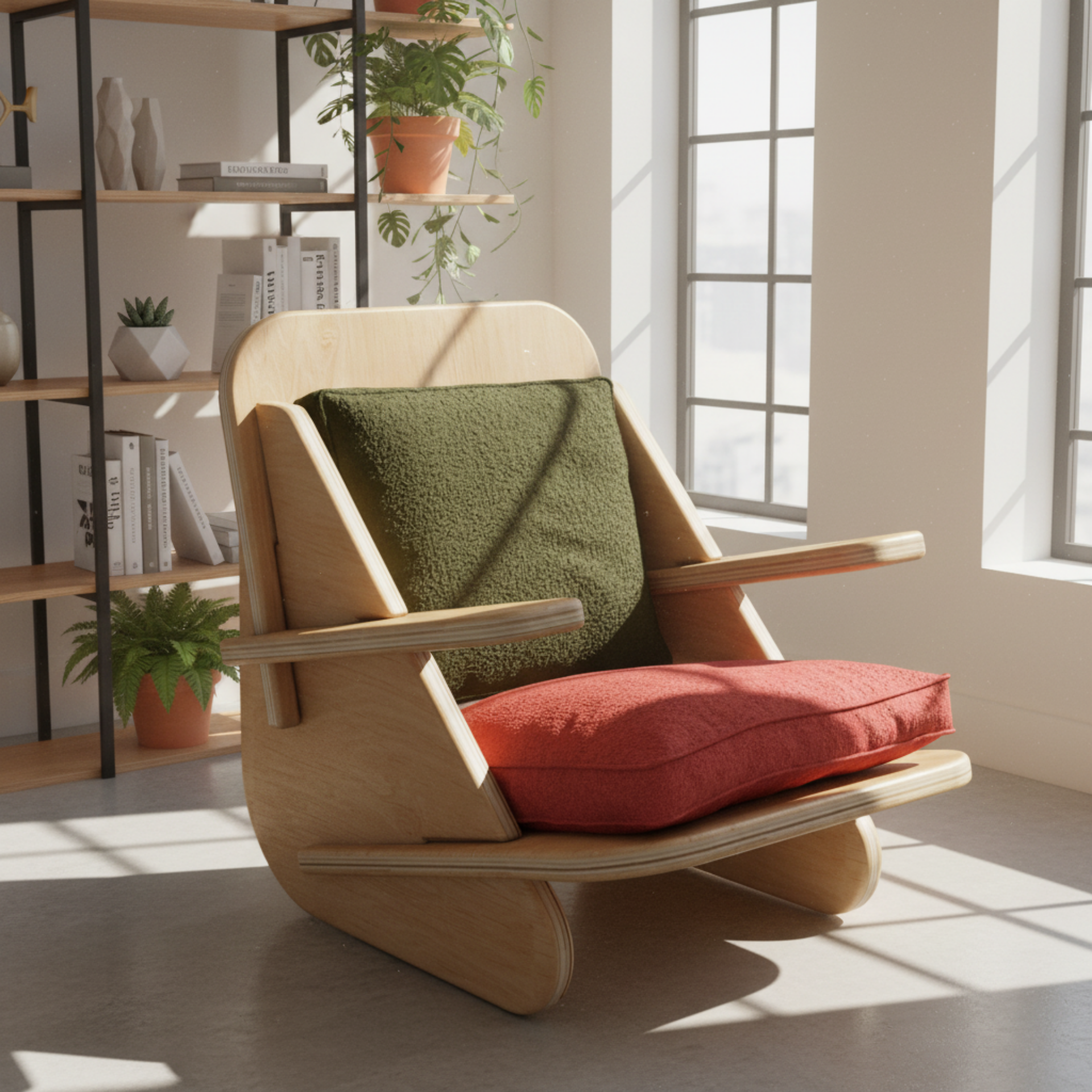 PRAKTURAA-STYLISH Doğal Ceviz Ahşap Kontrplak Berjer-Tekli Koltuk