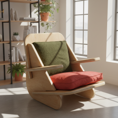 PRAKTURAA-STYLISH Doğal Ceviz Ahşap Kontrplak Berjer-Tekli Koltuk