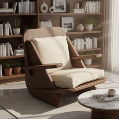 PRAKTURA-STYLISH Kahverengi Ahşap Berjer | Krem Dokuma Kumaş | Modern Tasarım Koltuk | Huş Kontrplak | Suya, Güneşe, Neme Dayanıklı Rahat Berjer