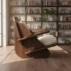 PRAKTURA-STYLISH Kahverengi Ahşap Berjer | Krem Dokuma Kumaş | Modern Tasarım Koltuk | Huş Kontrplak | Suya, Güneşe, Neme Dayanıklı Rahat Berjer